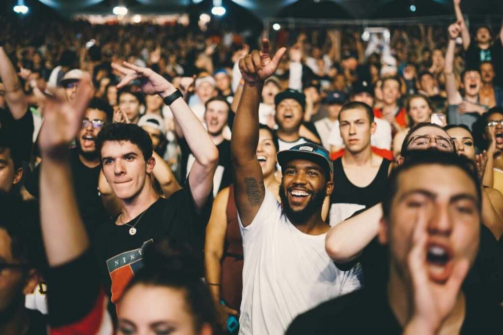 A group of college students at a concert