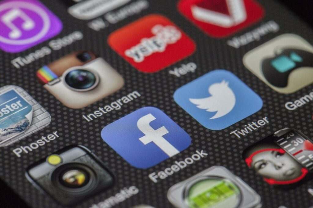 Social media icons on a digital screen