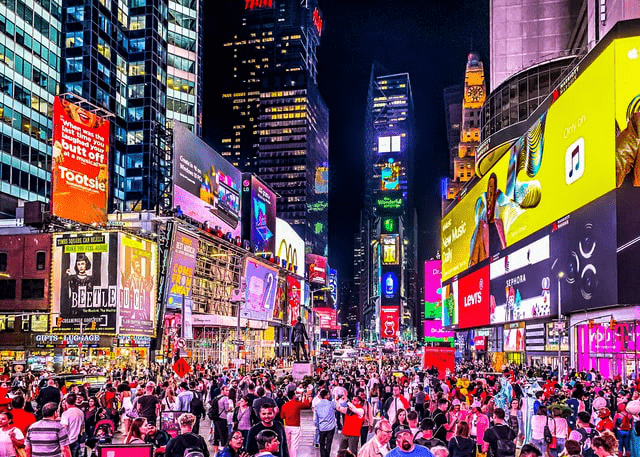 Times Square in New York with multiple video wall displays.